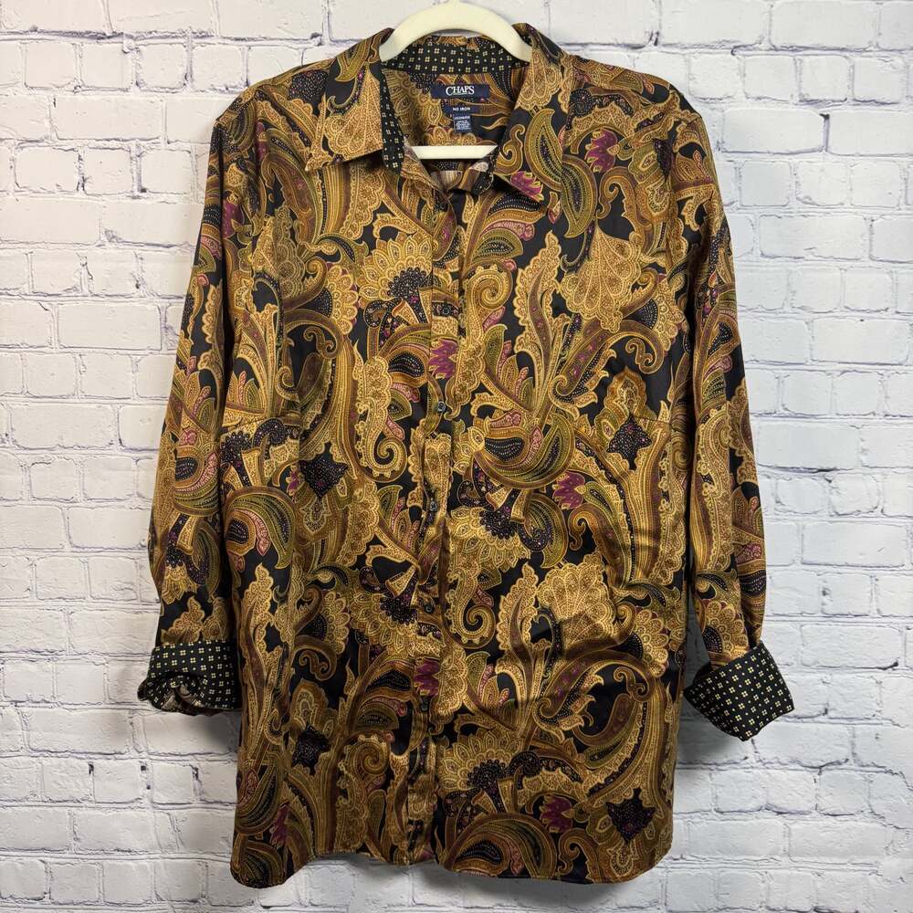 Chaps No Iron Paisley Button Down Shirt Size XXL - Picture 2 of 6